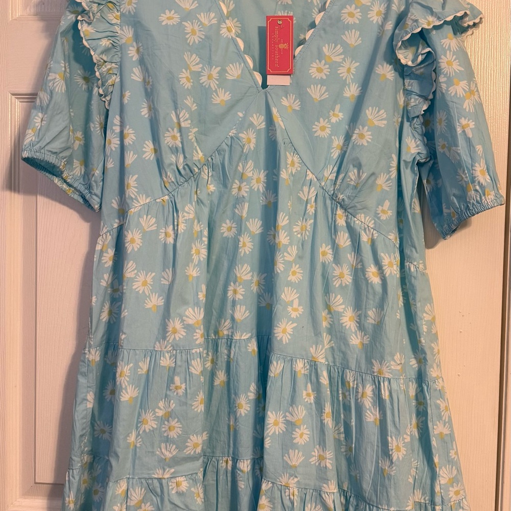 Simply Southern Blue Daisy Ruffle Dress